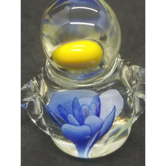 Hand Blown Art Glass Penguin with Blue Lamp Work Flower Inside - Picture 4 of 7